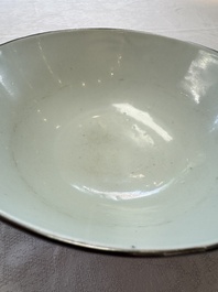A Chinese blue and white 'Bleu de Hue' bowl with mandarin ducks in a lotus pond and a poem, Ngoan Ngoc 玩玉 mark, 19th C.