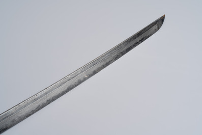 A Japanese katana, signed Hizen no Kuni Dewa no Kami Fujiwara Yukihiro, with koshirae, Edo, dated Genroku 15 (1702)