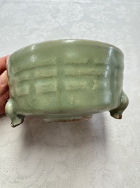 A Chinese Longquan celadon 'Bagua' tripod censer, Ming