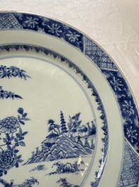 A Chinese blue and white dish with landscape design, Qianlong