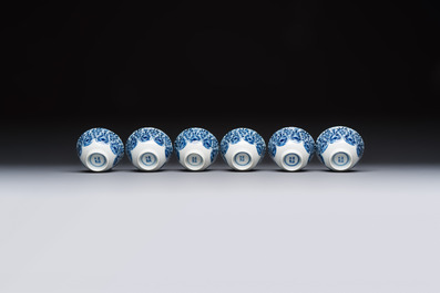 11 Chinese blue and white cups and 9 saucers, Kangxi and jade marks, Kangxi and later