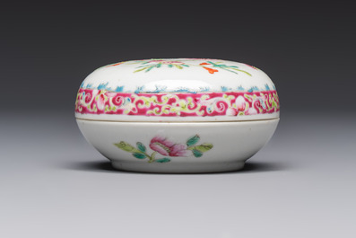 Five Chinese famille rose wares with floral design, Qianlong and Hongxian marks, Republic