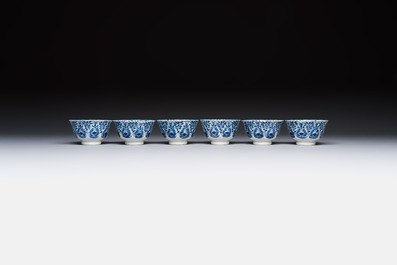 11 Chinese blue and white cups and 9 saucers, Kangxi and jade marks, Kangxi and later