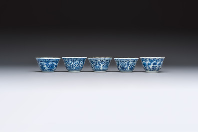 11 Chinese blue and white cups and 9 saucers, Kangxi and jade marks, Kangxi and later
