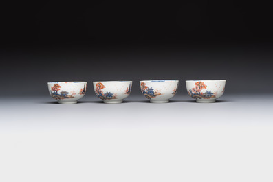Ten Chinese Imari-style 'Riverscape' cups and saucers, Qianlong