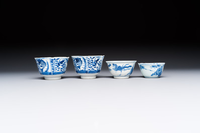 10 Chinese blue and white cups and 16 saucers, Kangxi and later