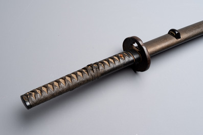 A Japanese katana, signed Hizen no Kuni Dewa no Kami Fujiwara Yukihiro, with koshirae, Edo, dated Genroku 15 (1702)