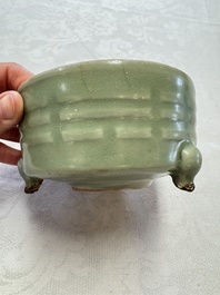 A Chinese Longquan celadon 'Bagua' tripod censer, Ming