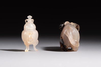 A group of ten Chinese hardstone and cherry amber carvings, 20th C.