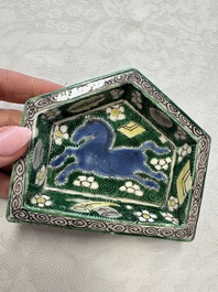A Chinese verte biscuit eight-piece sweetmeat set with flying horses, 19th C.