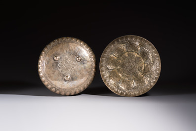 A Malay silver circular betel box and cover with floral design, 19th C.