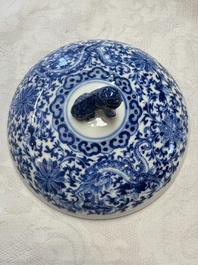 Two Chinese blue and white 'Chilong' covered warming bowls, Guangxu mark and of the period