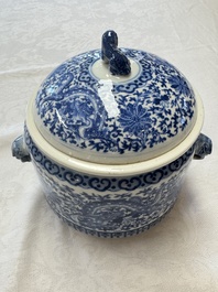 Two Chinese blue and white 'Chilong' covered warming bowls, Guangxu mark and of the period