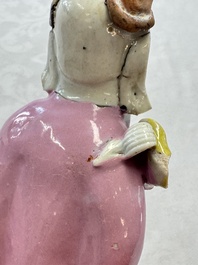 Two Chinese Dehua blanc-de-Chine Buddhist lions, three famille rose figures, and a white-glazed group, Kangxi and later