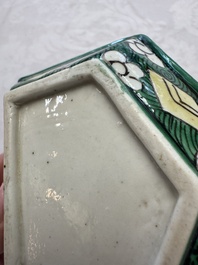 A Chinese verte biscuit eight-piece sweetmeat set with flying horses, 19th C.