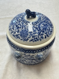 Two Chinese blue and white 'Chilong' covered warming bowls, Guangxu mark and of the period
