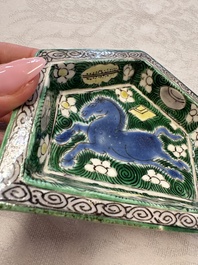 A Chinese verte biscuit eight-piece sweetmeat set with flying horses, 19th C.