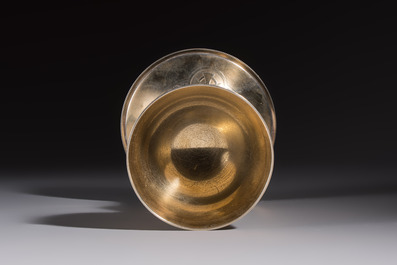 A fine French gilt silver Gothic Revival chalice with a reticulated crown of thorns, late 19/early 20th C.