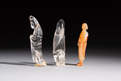 A group of ten Chinese hardstone and cherry amber carvings, 20th C.