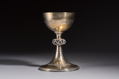 A fine French gilt silver Gothic Revival chalice with a reticulated crown of thorns, late 19/early 20th C.