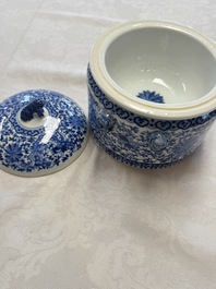 Two Chinese blue and white 'Chilong' covered warming bowls, Guangxu mark and of the period