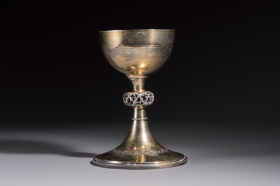 A fine French gilt silver Gothic Revival chalice with a reticulated crown of thorns, late 19/early 20th C.