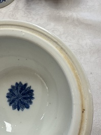 Two Chinese blue and white 'Chilong' covered warming bowls, Guangxu mark and of the period