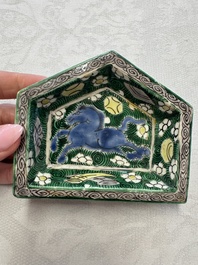 A Chinese verte biscuit eight-piece sweetmeat set with flying horses, 19th C.