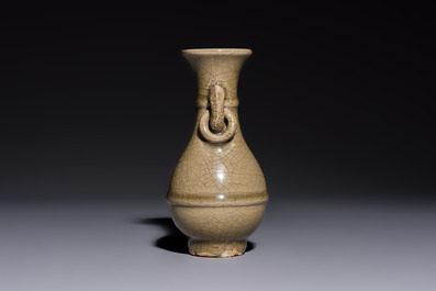 A Chinese Longquan celadon vase with handles, Ming