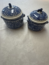 Two Chinese blue and white 'Chilong' covered warming bowls, Guangxu mark and of the period