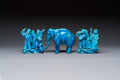 Six Chinese turquoise-glazed wares, 19/20th C.