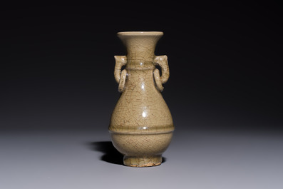A Chinese Longquan celadon vase with handles, Ming