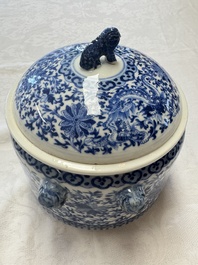 Two Chinese blue and white 'Chilong' covered warming bowls, Guangxu mark and of the period