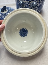 Two Chinese blue and white 'Chilong' covered warming bowls, Guangxu mark and of the period