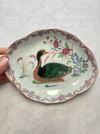 A Chinese export famille rose goose-form tureen and stand, Qianlong