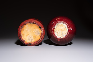 A Chinese flamb&eacute;-glazed bowl and a tripod censer, 19th C.