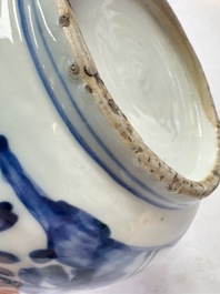 A Chinese blue and white kendi and a square flask, Wanli