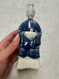Five Chinese blue and white figures, Qianlong/Jiaqing