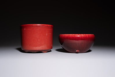 A Chinese flamb&eacute;-glazed bowl and a tripod censer, 19th C.