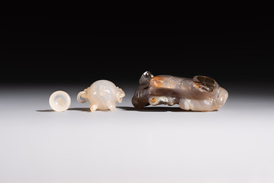 A group of ten Chinese hardstone and cherry amber carvings, 20th C.