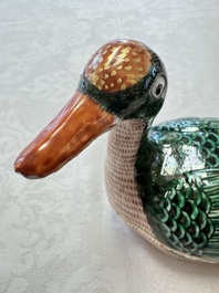 A Chinese export famille rose goose-form tureen and stand, Qianlong