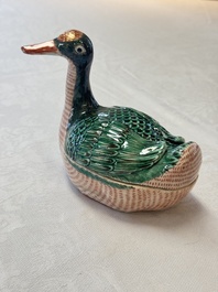 A Chinese export famille rose goose-form tureen and stand, Qianlong