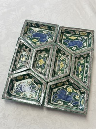 A Chinese verte biscuit eight-piece sweetmeat set with flying horses, 19th C.