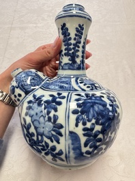 A Chinese blue and white kendi and a square flask, Wanli