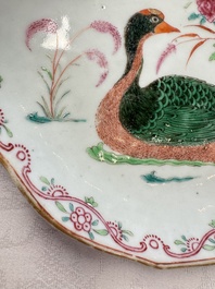 A Chinese export famille rose goose-form tureen and stand, Qianlong