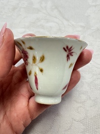 A Chinese famille rose wine pot and a pair of covered wine warming bowls with cups, Qianlong and Wang Fulong Zhi 汪福隆制 marks, 19/20th C.