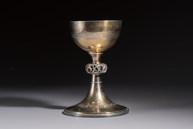 A fine French gilt silver Gothic Revival chalice with a reticulated crown of thorns, late 19/early 20th C.