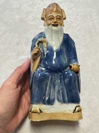 Five Chinese blue and white figures, Qianlong/Jiaqing