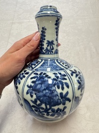 A Chinese blue and white kendi and a square flask, Wanli