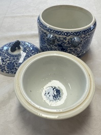 Two Chinese blue and white 'Chilong' covered warming bowls, Guangxu mark and of the period